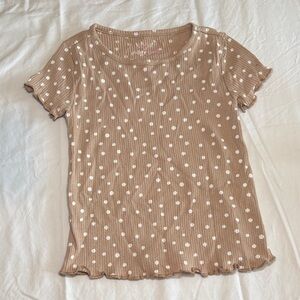 Kids Polka Dot Ruffle Hem Tee - Taupe